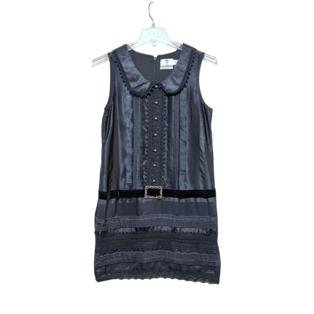 Anna Sui Dress M Target Tiered Lace Faux Belt Drop Waist Victorian Flapper Goth